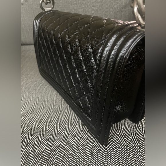 Chanel Boy Bag Black Caviar Silver Ruthenium Hardware  With Card - Picture 6 of 17